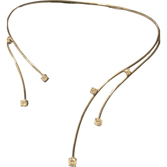 Silver Tone Elegant Wire Necklace With Crystal Accents For Women Prom Homecoming - Picture 8 of 12